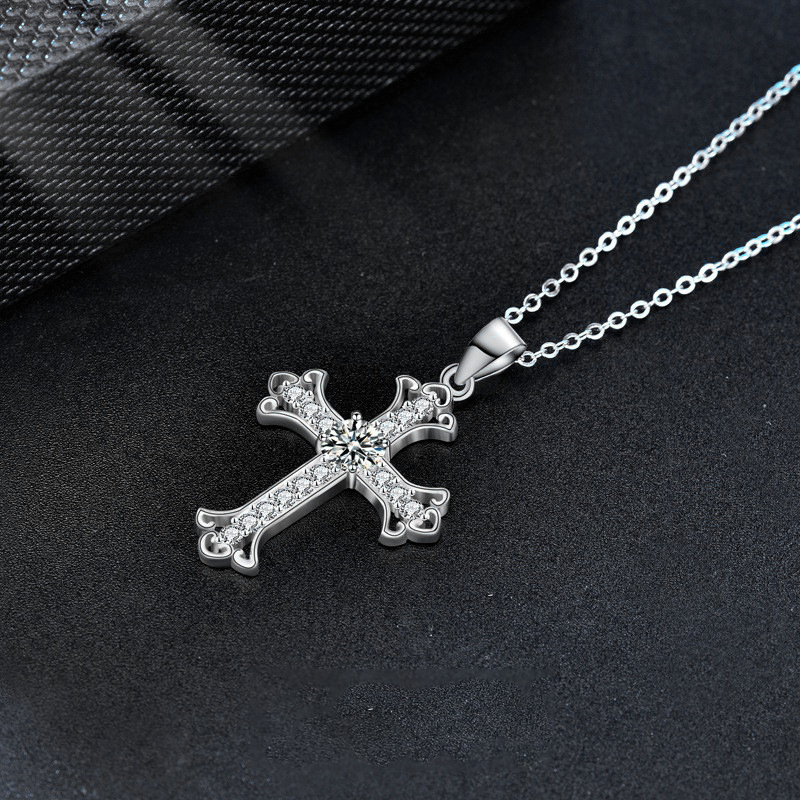 High Quality Silver Cross Necklace with Crystal Pendant