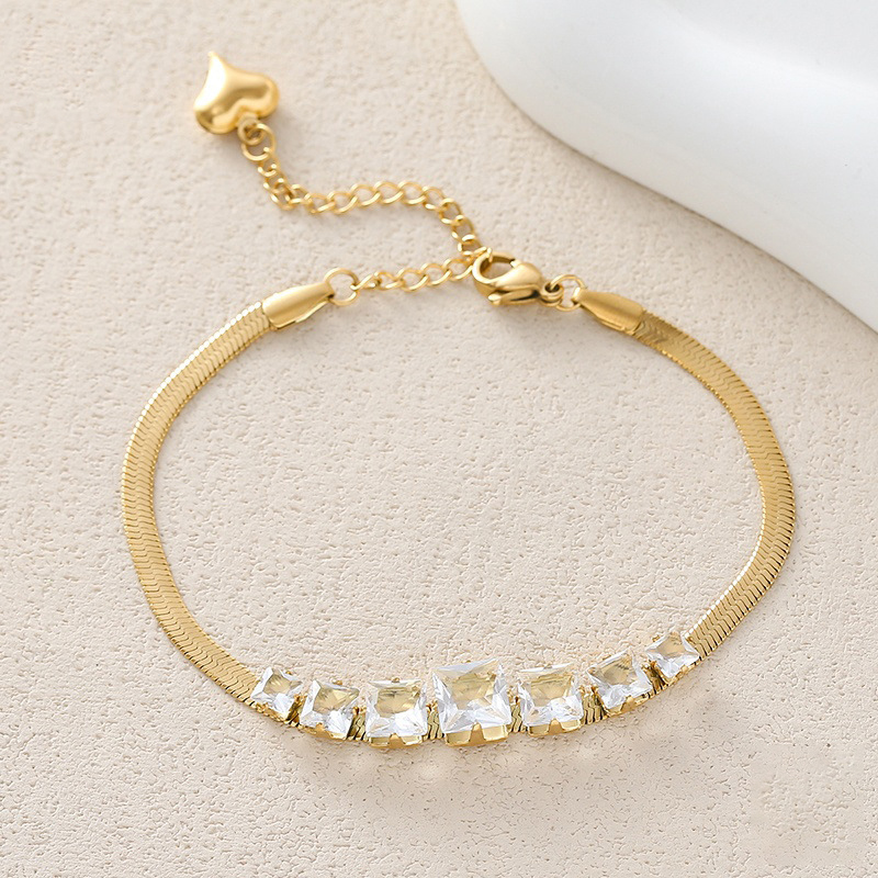 Elegant Gold Snake Chain Bracelet with Green Square Gemstones – Wholesale Gemstone Jewelry