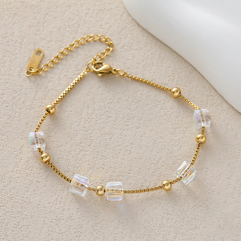 Elegant Gold Snake Chain Bracelet with Green Square Gemstones – Wholesale Gemstone Jewelry