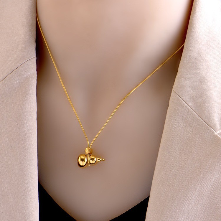 Golden Gourd Pendant Necklace – Titanium Steel Chinese Style Jewelry