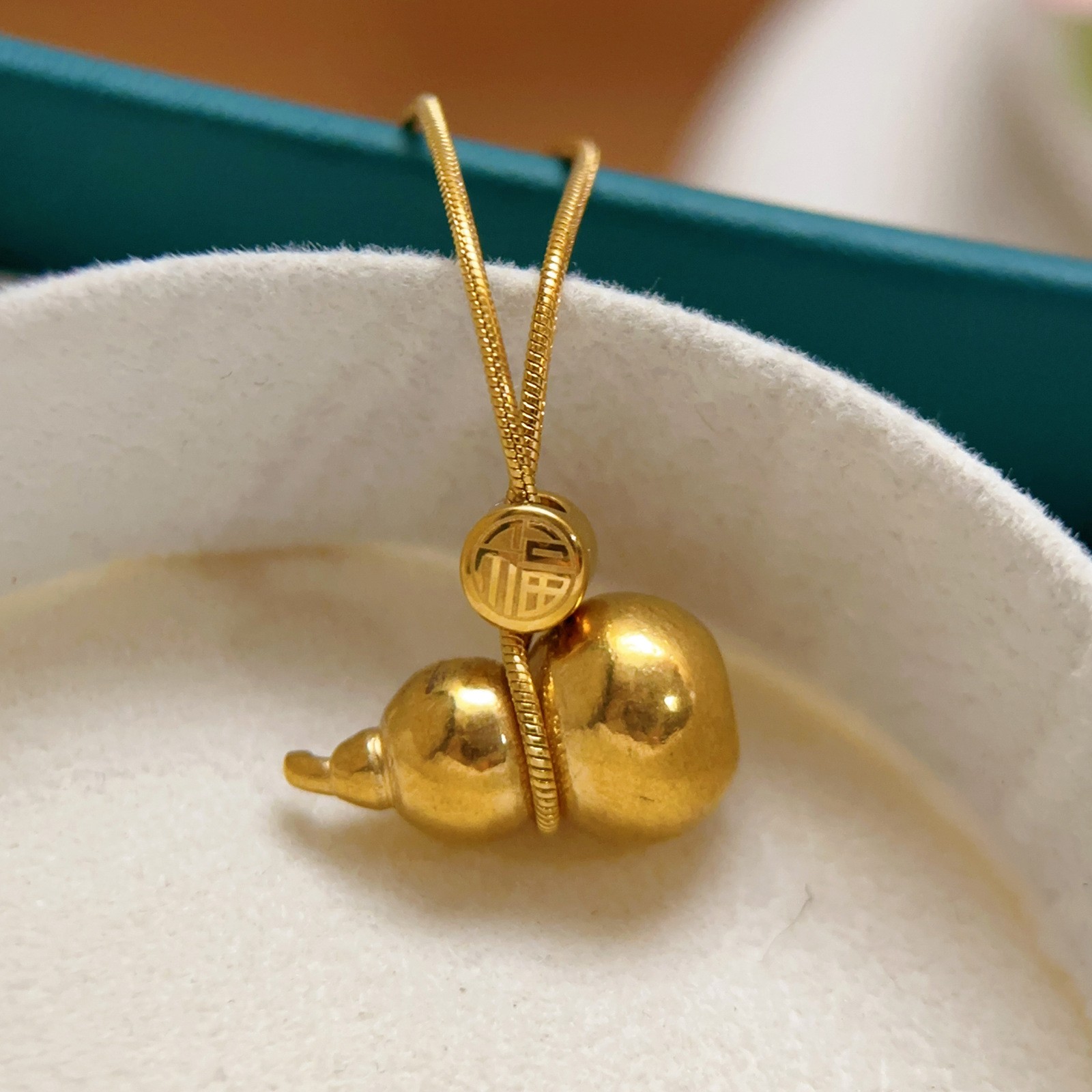 Golden Gourd Pendant Necklace – Titanium Steel Chinese Style Jewelry