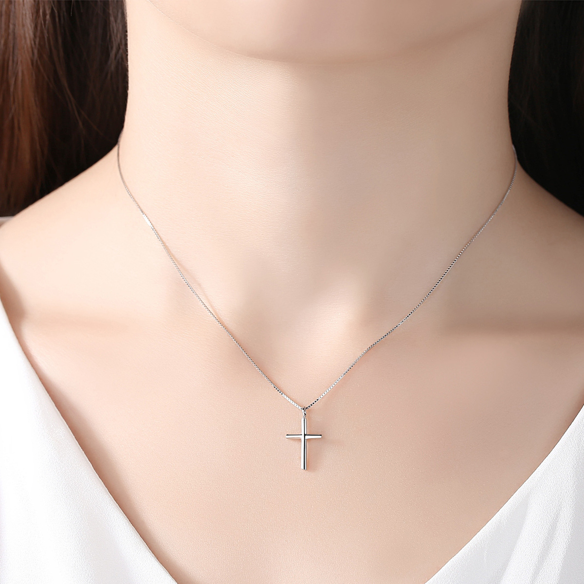Minimalist Silver Horizontal Cross Necklace for Women