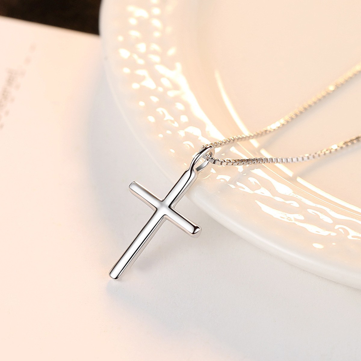 Minimalist Silver Horizontal Cross Necklace for Women