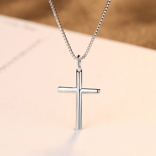 Minimalist Silver Horizontal Cross Necklace for Women