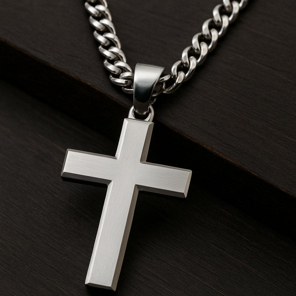 Stainless Steel Large Cross Necklace – Big Cross Pendant with Chunky Chain, Extra Large Cross Necklace for Men