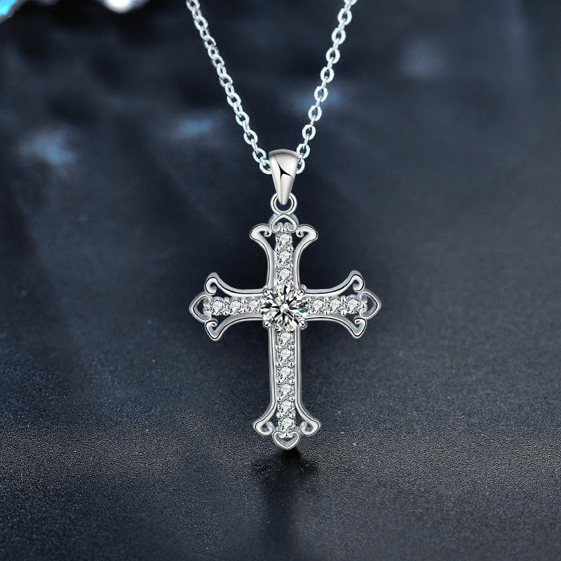 Elegant Long Chain Cross Necklace with Crystals | Elongated Cross Pendant