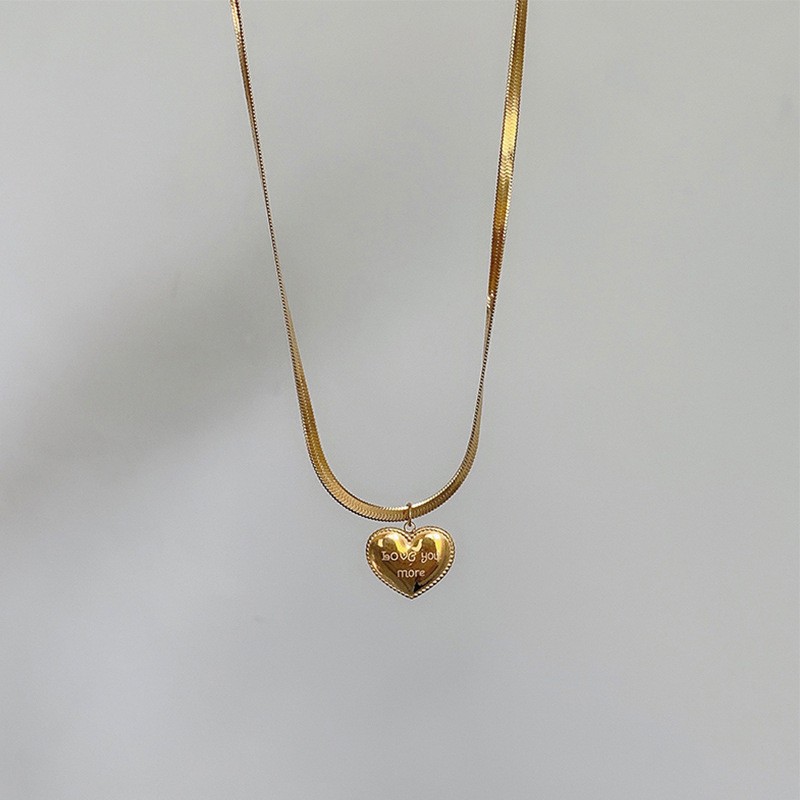 Romantic Gold Titanium Heart Necklace with &quotLove You More