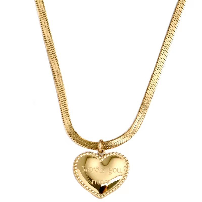 Romantic Gold Titanium Heart Necklace with &quotLove You More