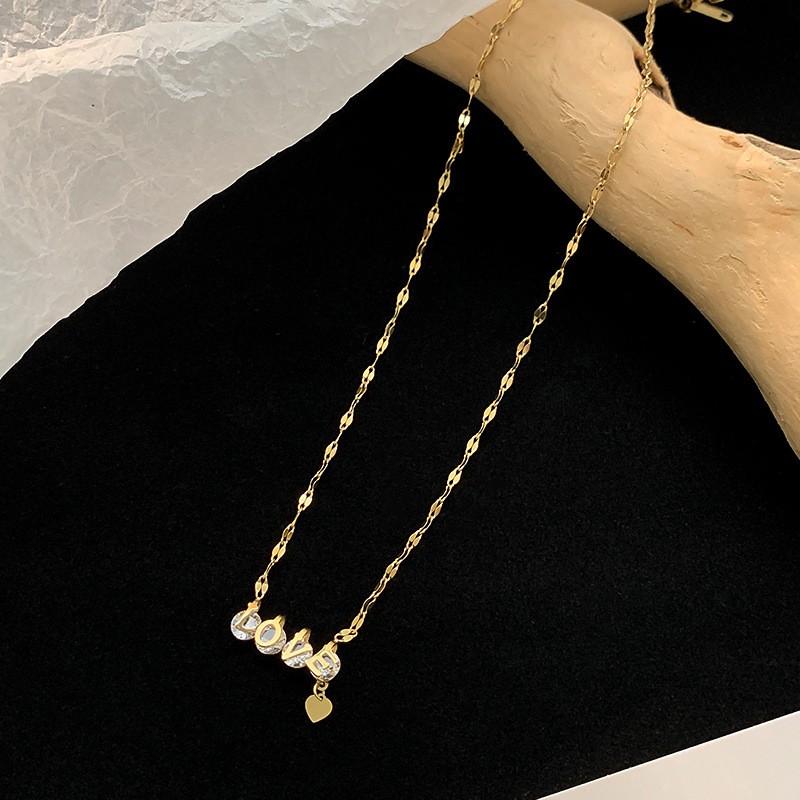 LOVE Pendant Necklace for Women – Dual-Tone Titanium Steel with Heart Charm