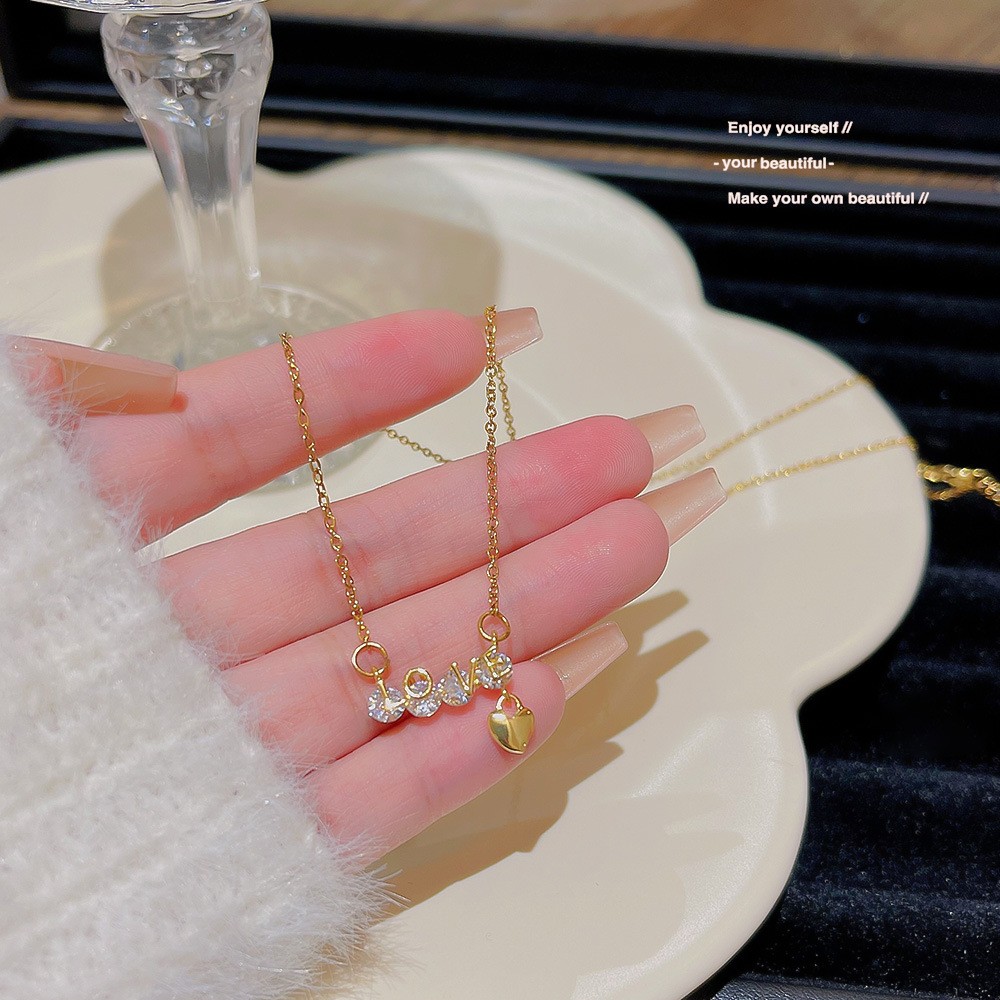 LOVE Pendant Necklace for Women – Dual-Tone Titanium Steel with Heart Charm