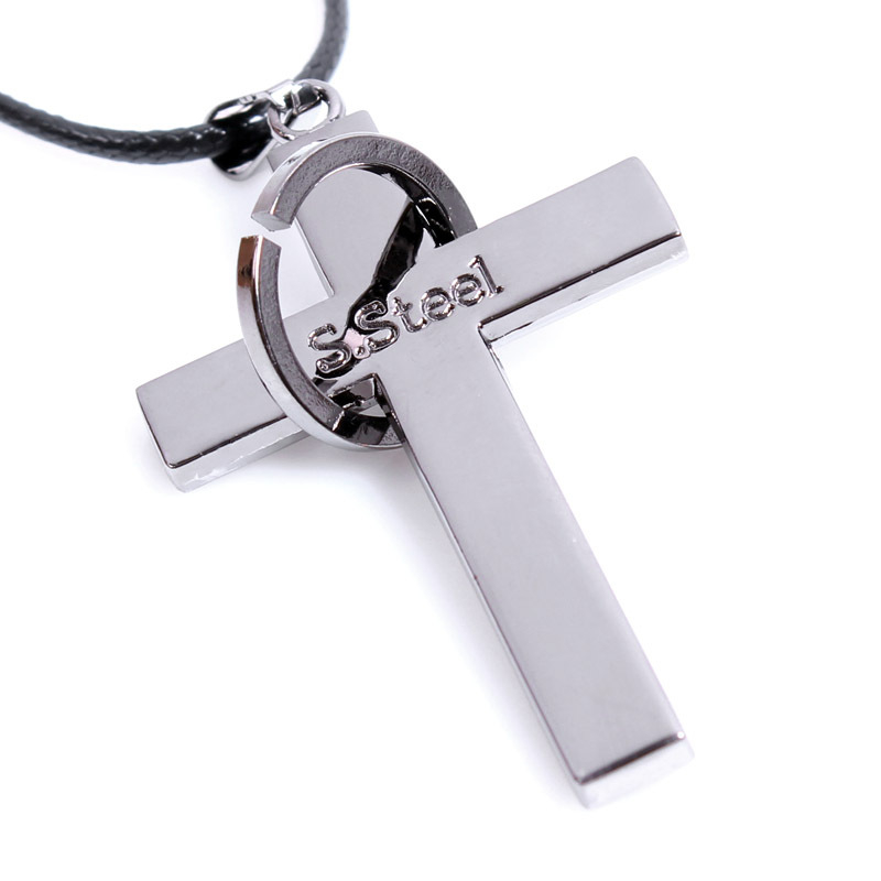 Men’s Prayer Cross Pendant Necklace, White Gold Stainless Steel, Lord’s Prayer Engraved, Religious Jewelry
