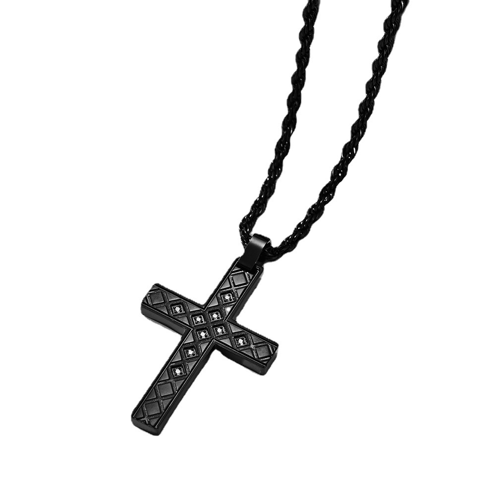 Men's Religious Black Diamond Cross Necklace – Durable and Stylish Design