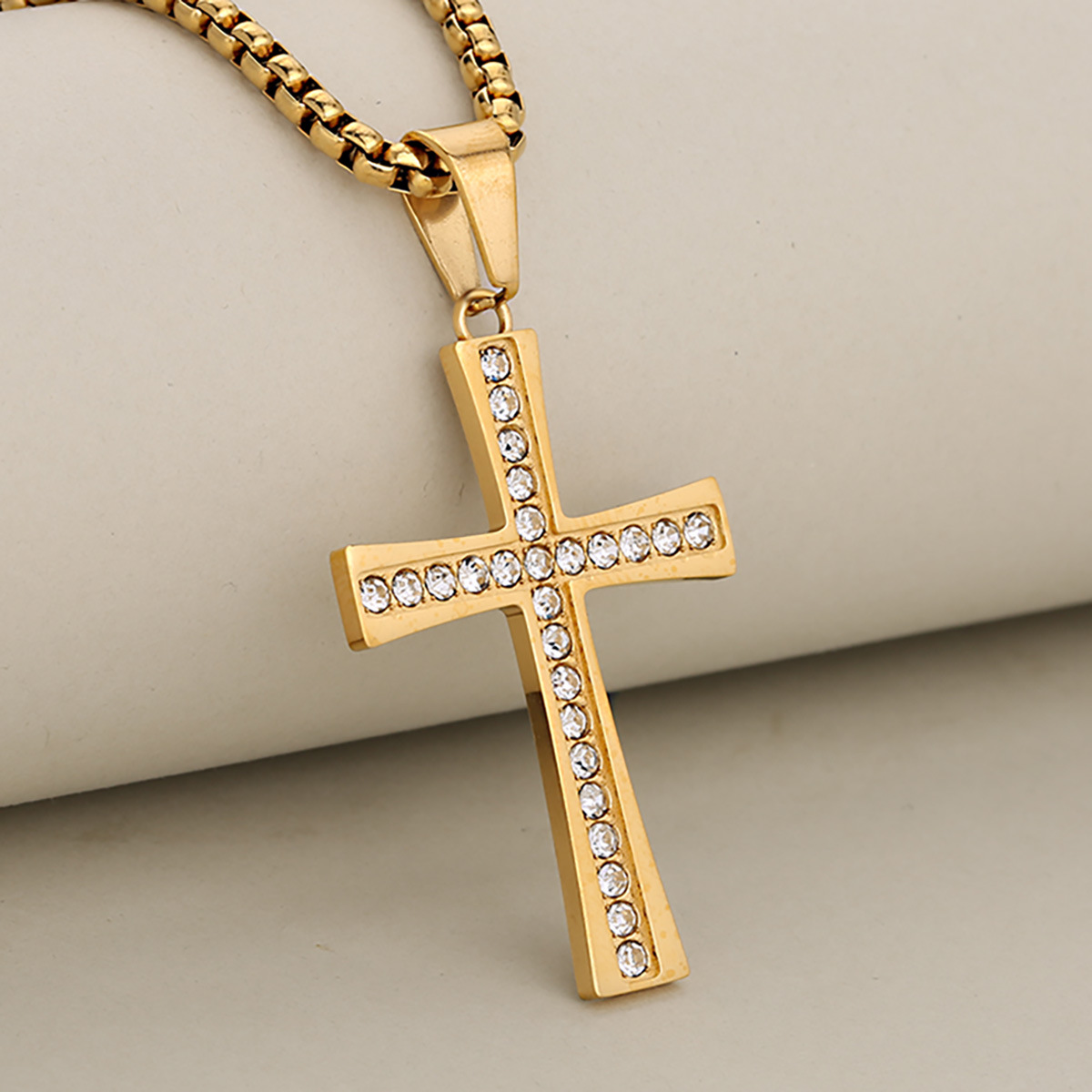 Gold Cross Necklace for Men with Crystal Stones