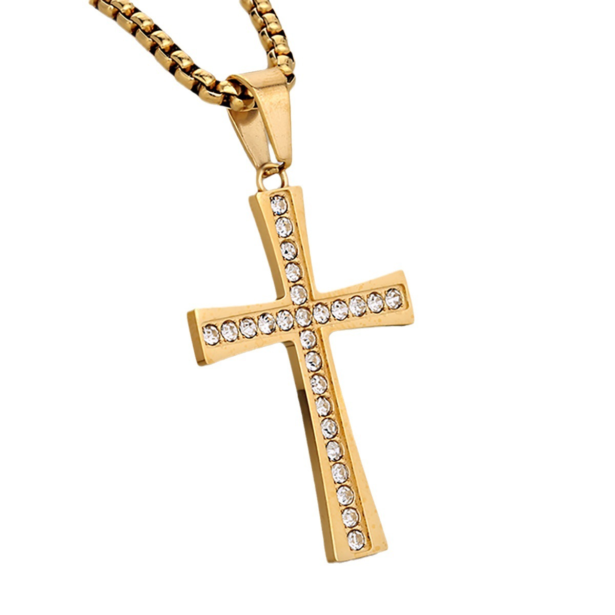 Gold Cross Necklace for Men with Crystal Stones