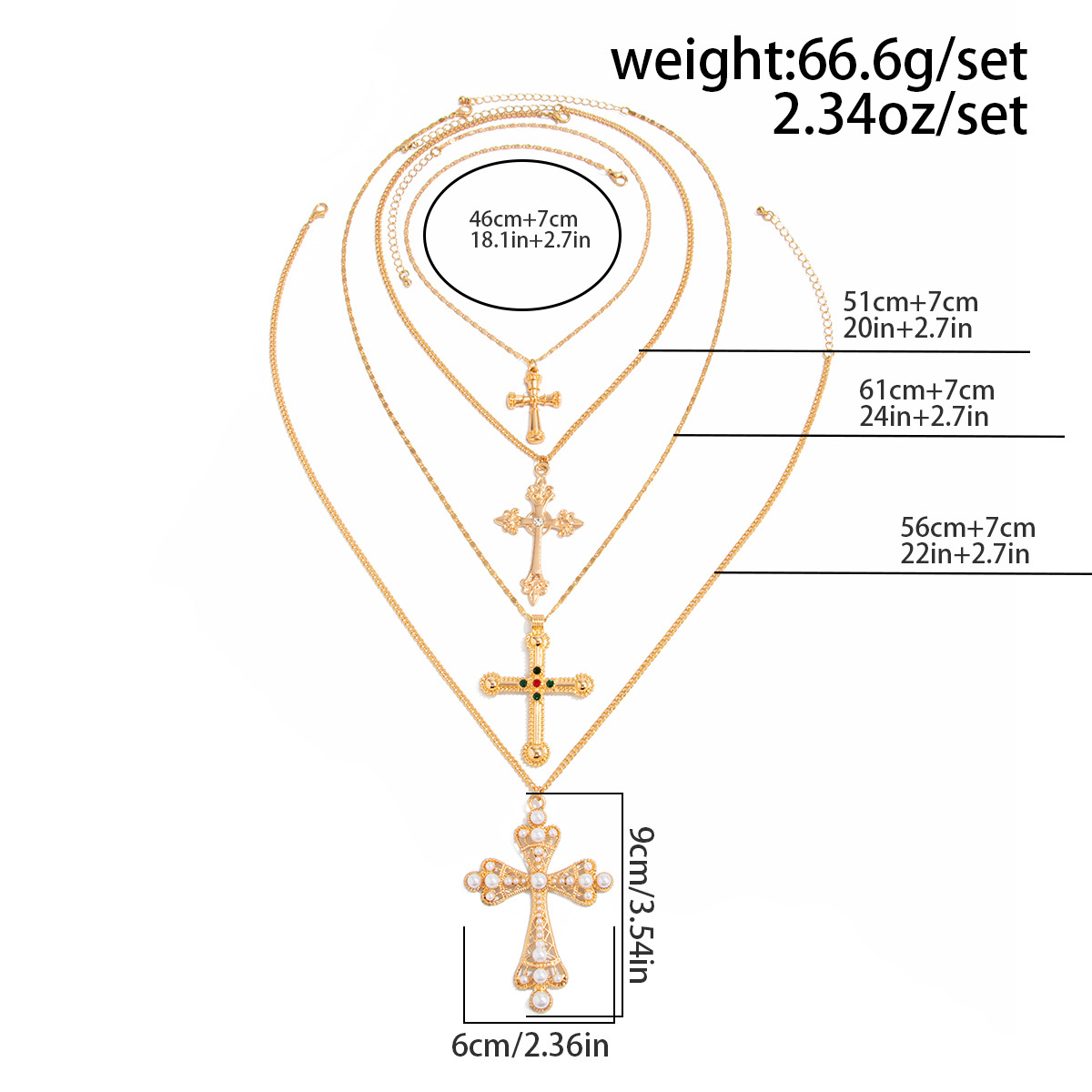 Men's Western Cross Necklace Set – Layered Gold Chains with Ornate Cross Pendants