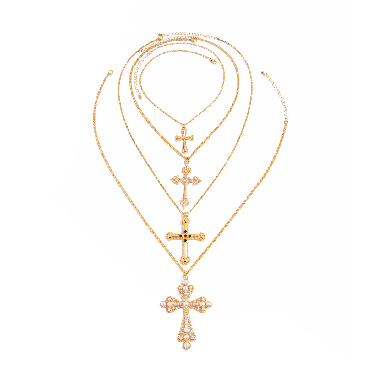 Men's Western Cross Necklace Set – Layered Gold Chains with Ornate Cross Pendants