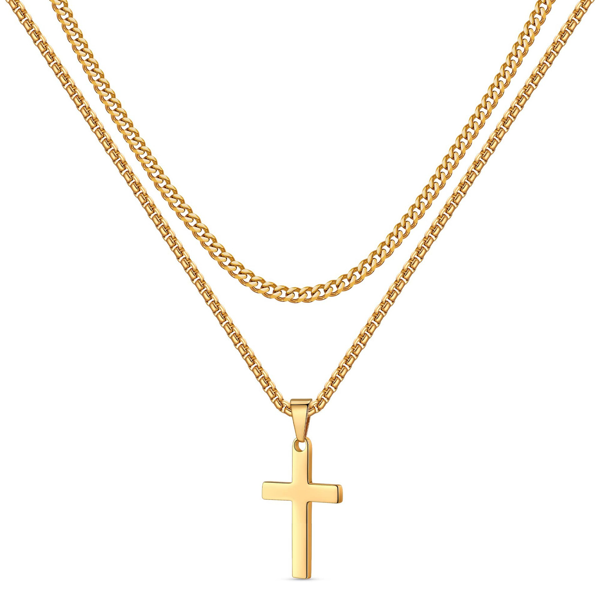 Mens White Gold Cross Pendant Necklace – Stylish Metal Cross Chain for Men