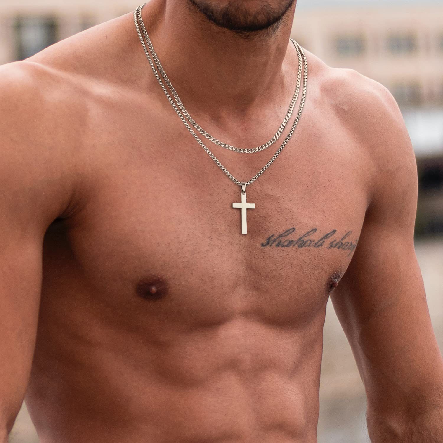 Mens White Gold Cross Pendant Necklace – Stylish Metal Cross Chain for Men