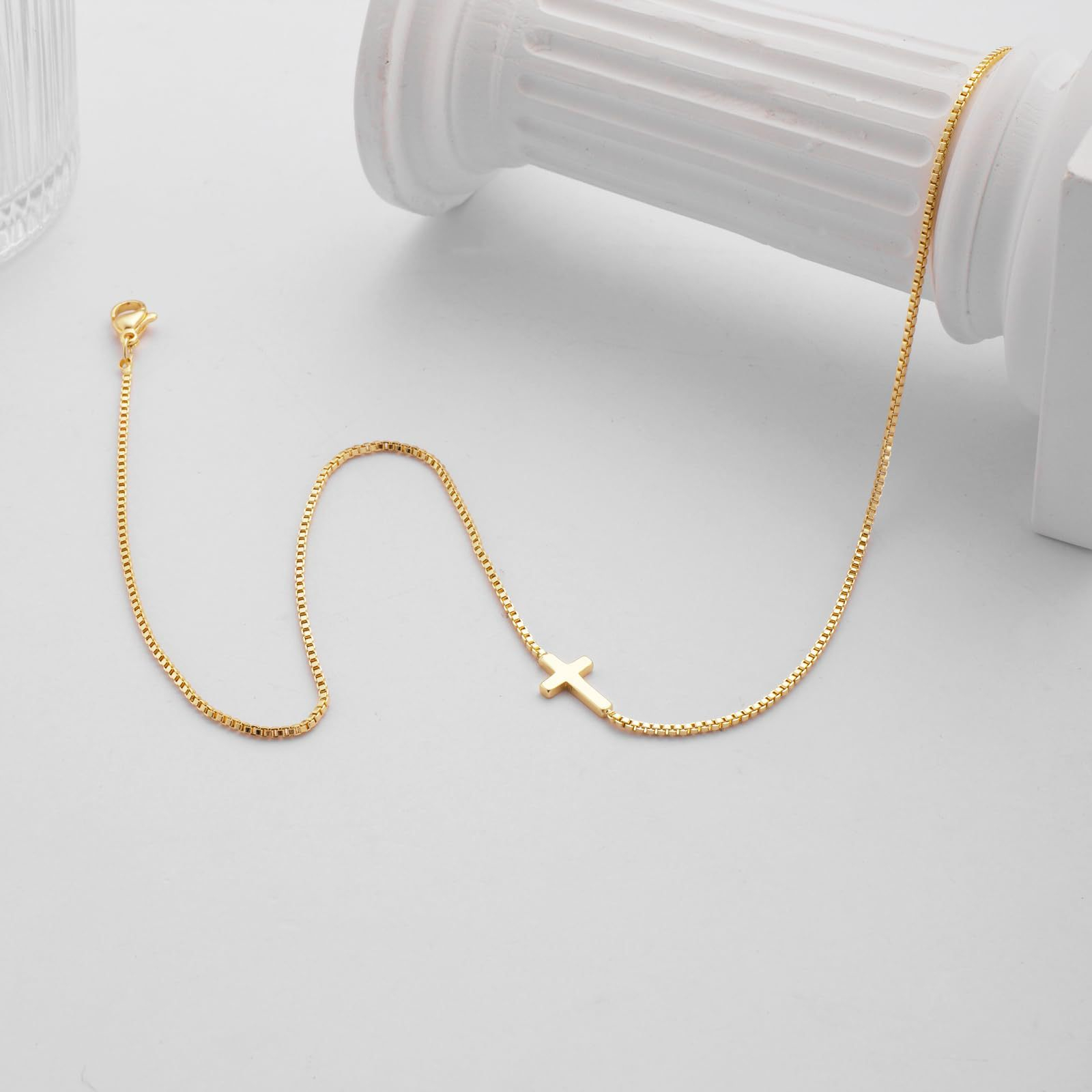 Little Cross Necklace – Minimal Dainty Gold Miniature Cross Pendant for Women