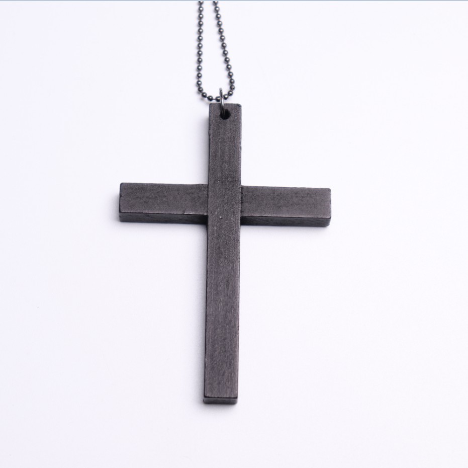 Mini Wooden Cross Pendant Necklace – Matte Black Wooden Cross Bulk for Church, Crafts & Gifts