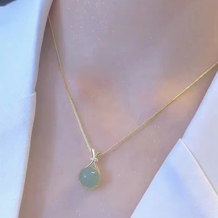 Elegant Gold Pendant Necklace with Jade Sphere for Jewelry Making