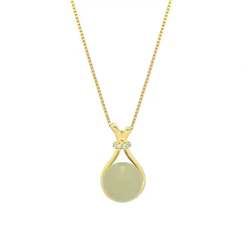 Elegant Gold Pendant Necklace with Jade Sphere for Jewelry Making