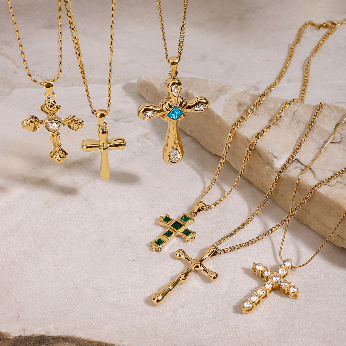 Dainty Gold Cross Pendant Necklace Set – Minimalist Fine Jewelry for Women & Men