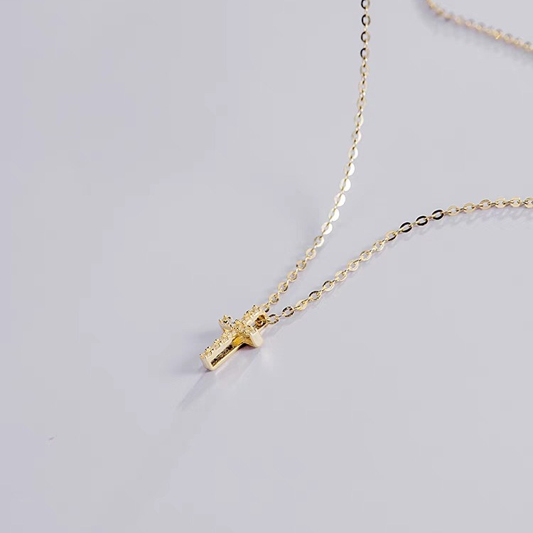 Petite Cross Necklace – Dainty Gold Plated Cross Pendant with Cubic Zirconia for Women