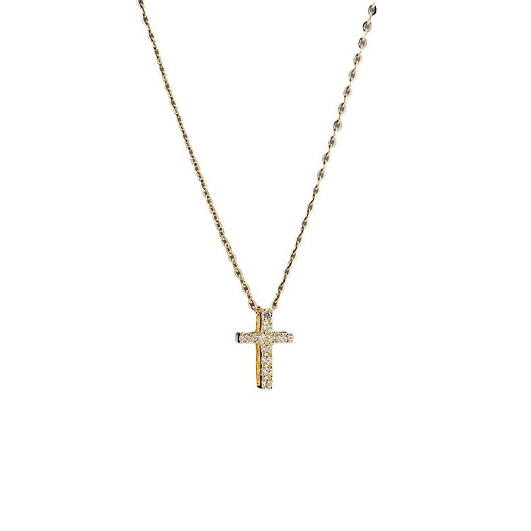 Dainty Diamond Cross Necklace Gold – Little Short Diamond Necklace for Women