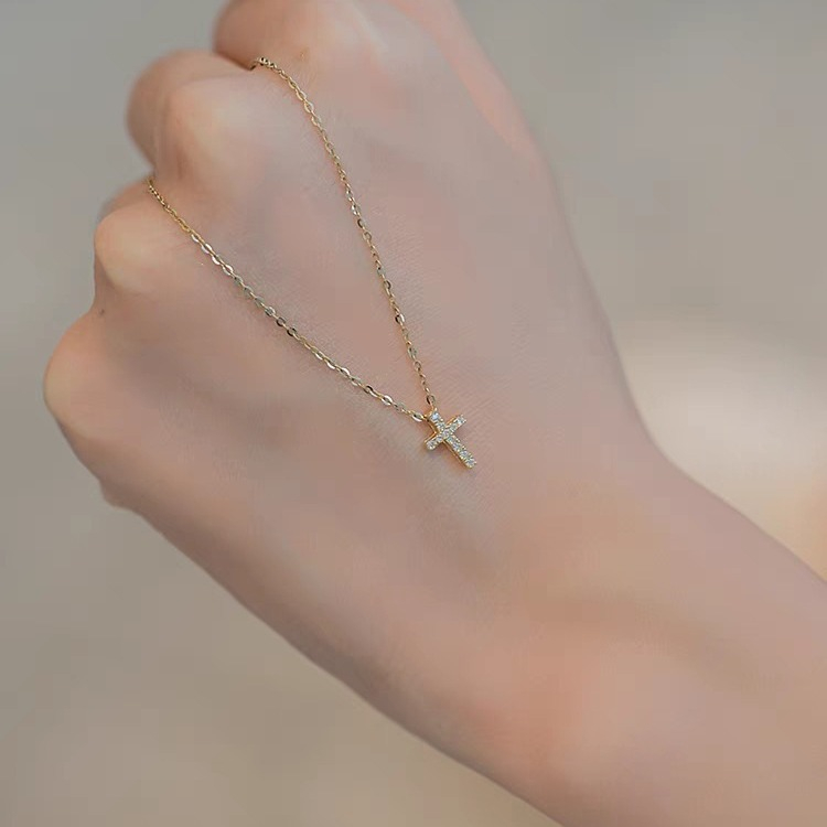 Mini Gold Cross Necklace – Petite Little Gold Cross Pendant, Dainty Small Gold Charm
