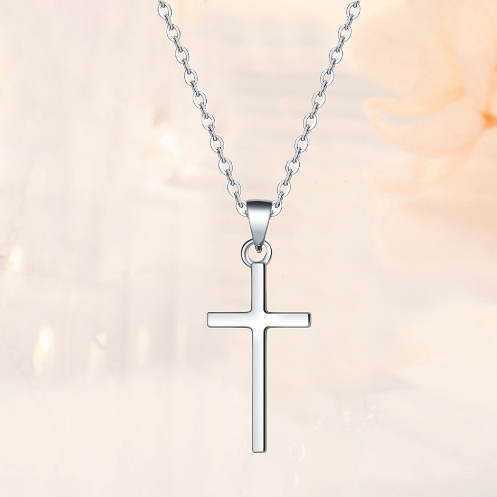 Men's Pure Sterling Silver Cross Necklace - Real Silver Chain Minimalist Design