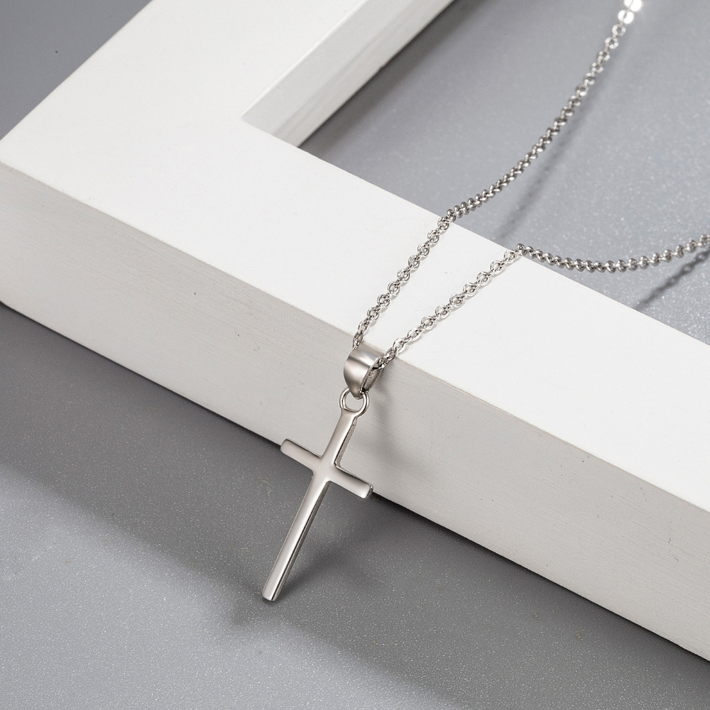 Men's Pure Sterling Silver Cross Necklace - Real Silver Chain Minimalist Design