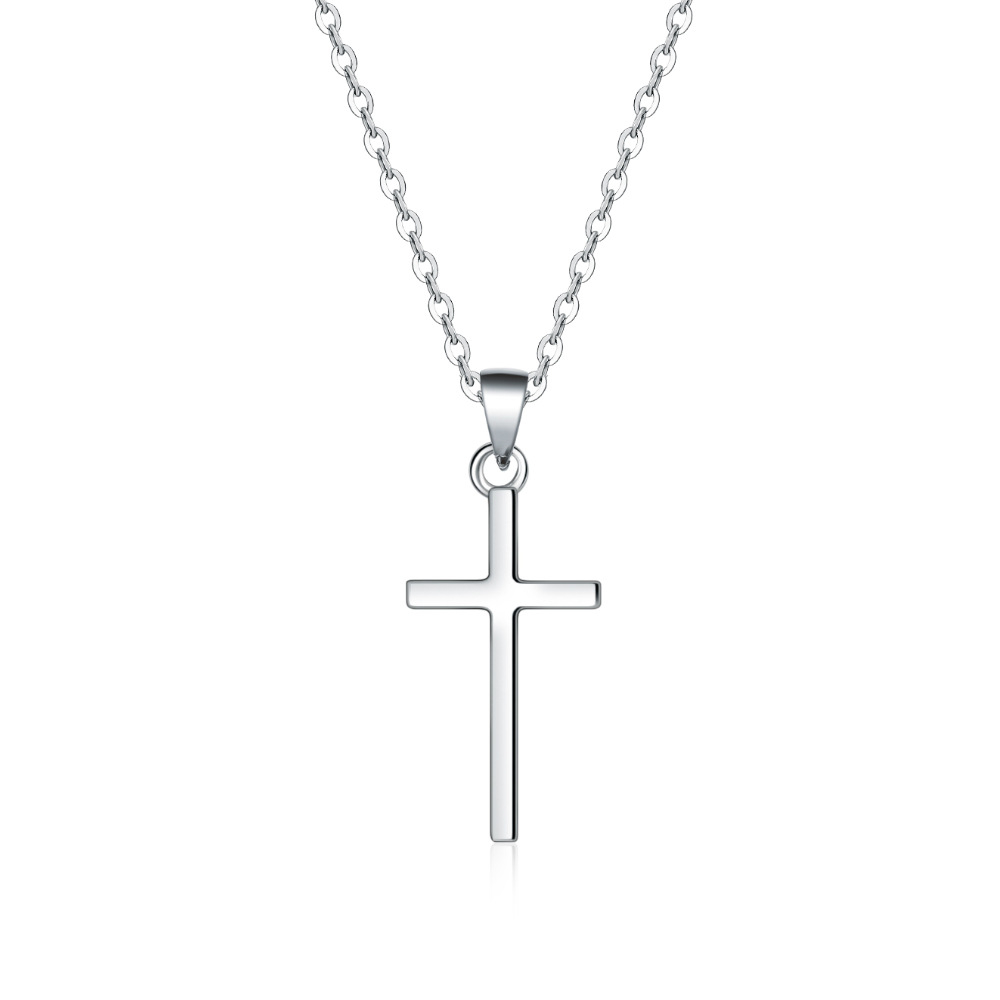 Men's Pure Sterling Silver Cross Necklace - Real Silver Chain Minimalist Design