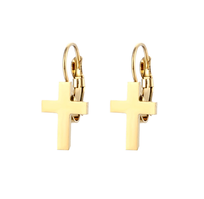 Minimalist Gold Plated Cross Drop Earrings for Women – 925 Sterling Silver Leverback Religious Jewelry
