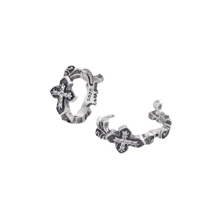 Vintage 925 Sterling Silver Cross Cuff Earrings, Non-Pierced Religious Ear Clips