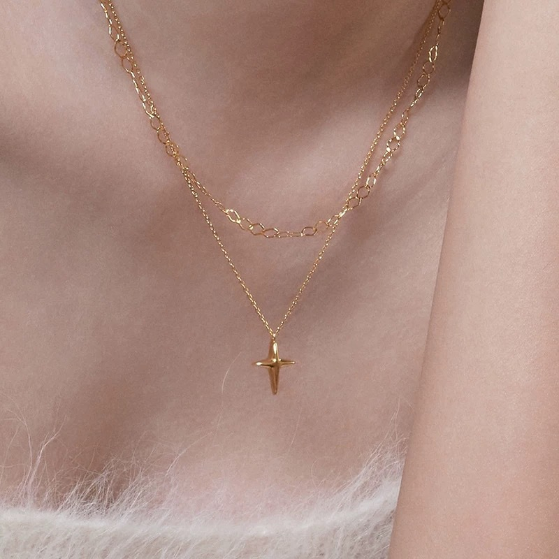Minimalist Gold Cross Pendant Necklace for Women/Men – Small 3D Tiny Cross Charm, Fashion Jewelry
