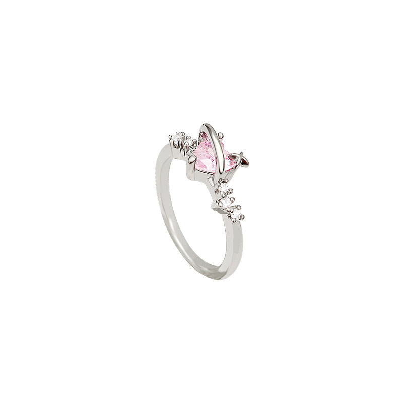 Sterling Silver Heart Ring with Pink Zircon – Adjustable Romantic Minimalist Ring for Women
