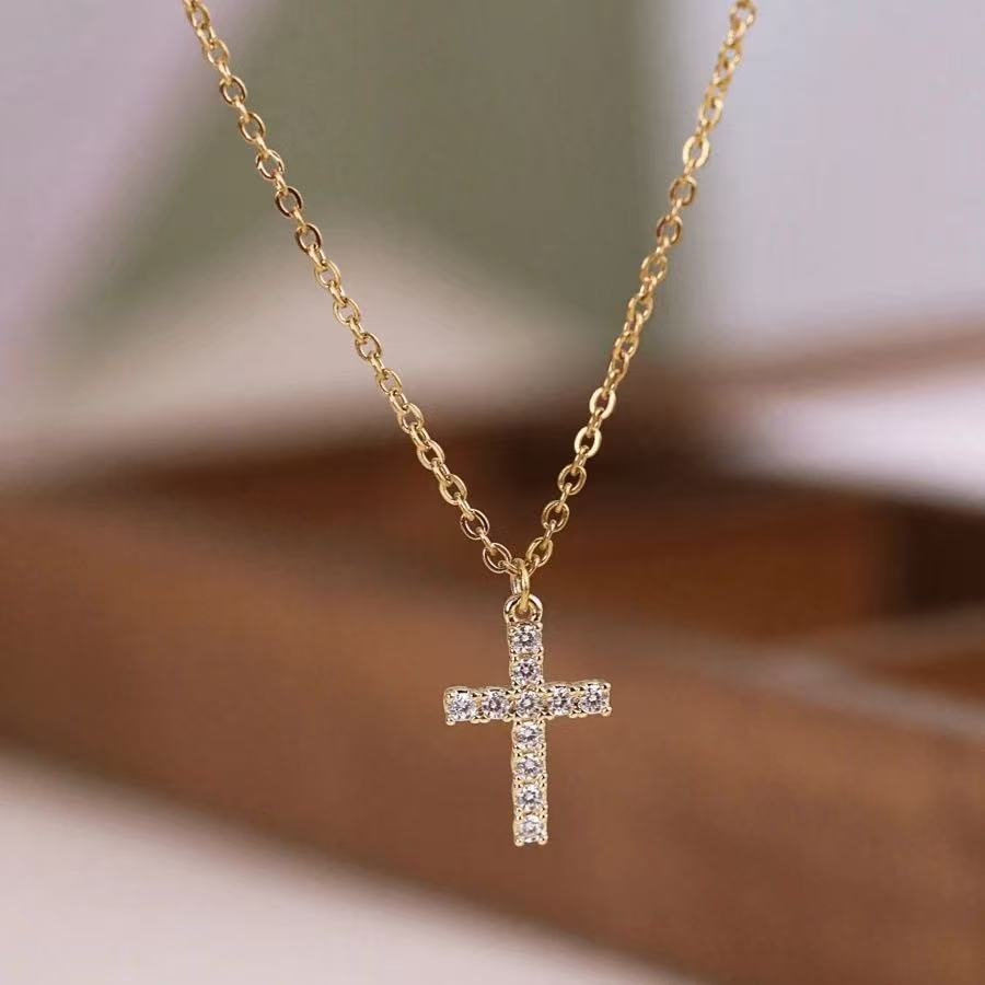 Skinny Cross Necklace – Thin Gold Cross Pendant Necklace for Women