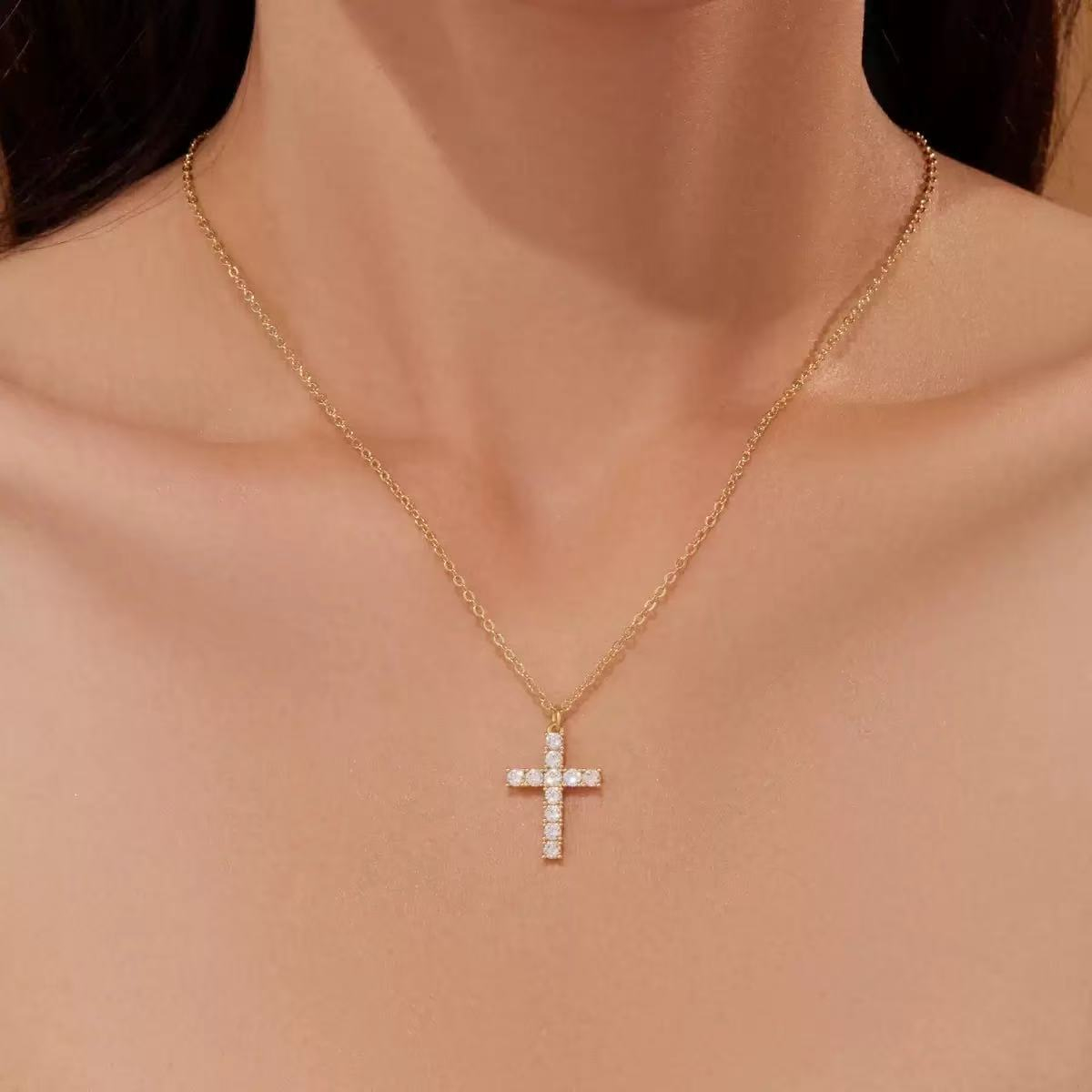 Skinny Cross Necklace – Thin Gold Cross Pendant Necklace for Women