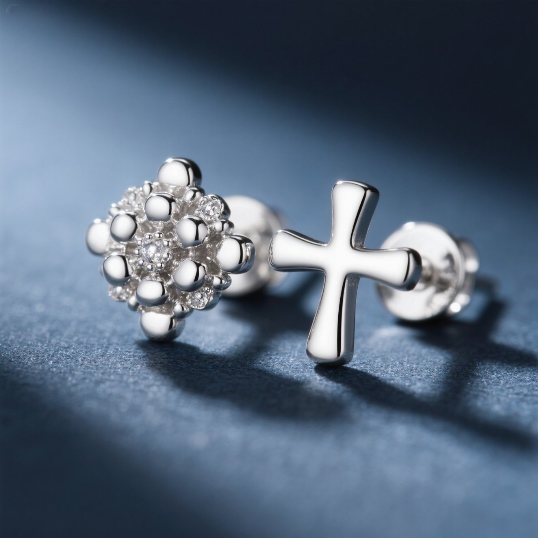 Small Cross Earrings for Women & Men, Minimalist Sterling Silver Studs, Hypoallergenic Everyday Jewelry