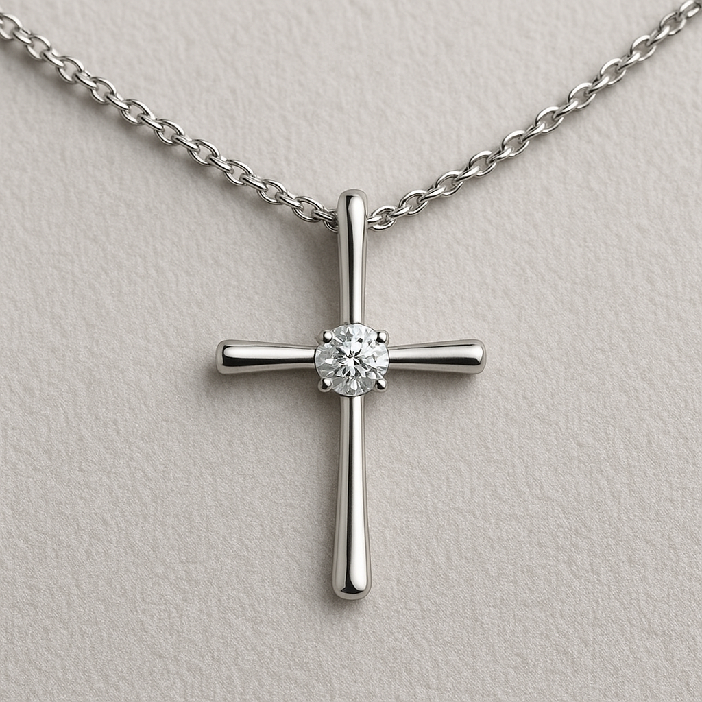 Solitaire Diamond Cross Pendant Necklace – Elegant & Minimalist – 18K Gold/925 Silver Fine Jewelry for Women