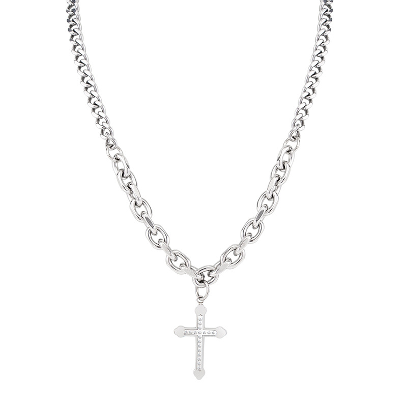 Stainless Steel Cross Necklace for Men with Chunky Chain Pendant