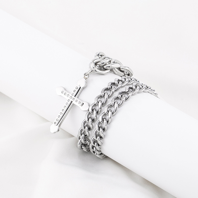 Stainless Steel Cross Necklace for Men with Chunky Chain Pendant