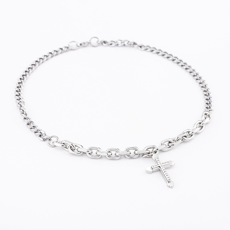 Stainless Steel Cross Necklace for Men with Chunky Chain Pendant