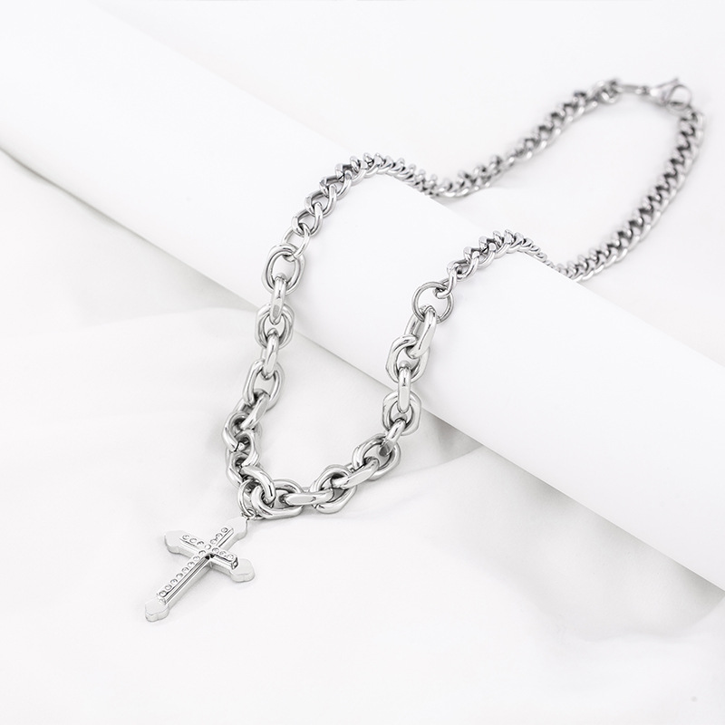 Stainless Steel Cross Necklace for Men with Chunky Chain Pendant