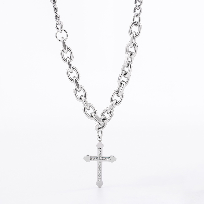 Stainless Steel Cross Necklace for Men with Chunky Chain Pendant