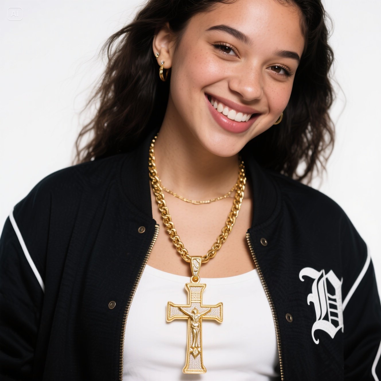 Stainless Steel Gold Plated Jesus Crucifix Pendant Necklace, Hip-Hop Cuban Chain, Rhinestone Cross Jewelry