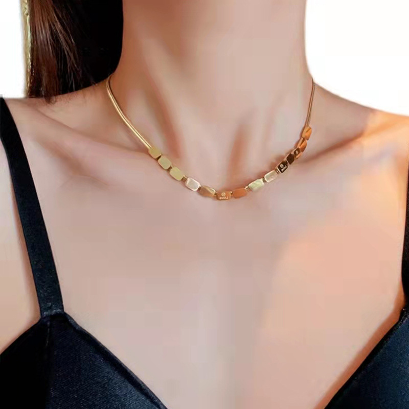 Minimalist Geometric Stainless Steel Gold Necklace, Modern SS Jewelry for Women