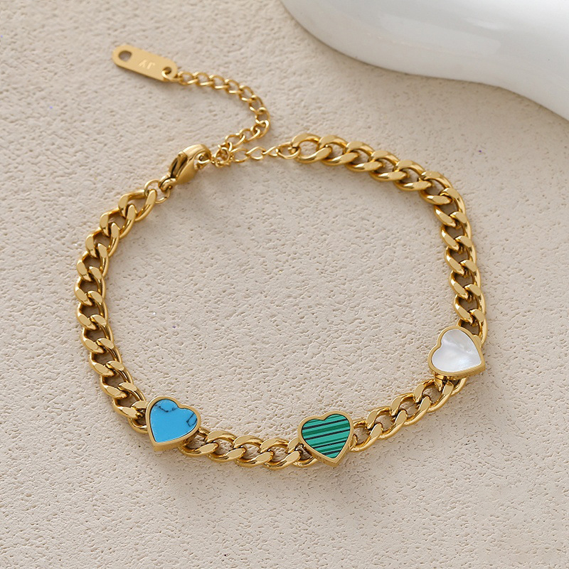 Gold Chunky Chain Bracelet with Black Round Pendant – Unisex Modern Statement Jewelry