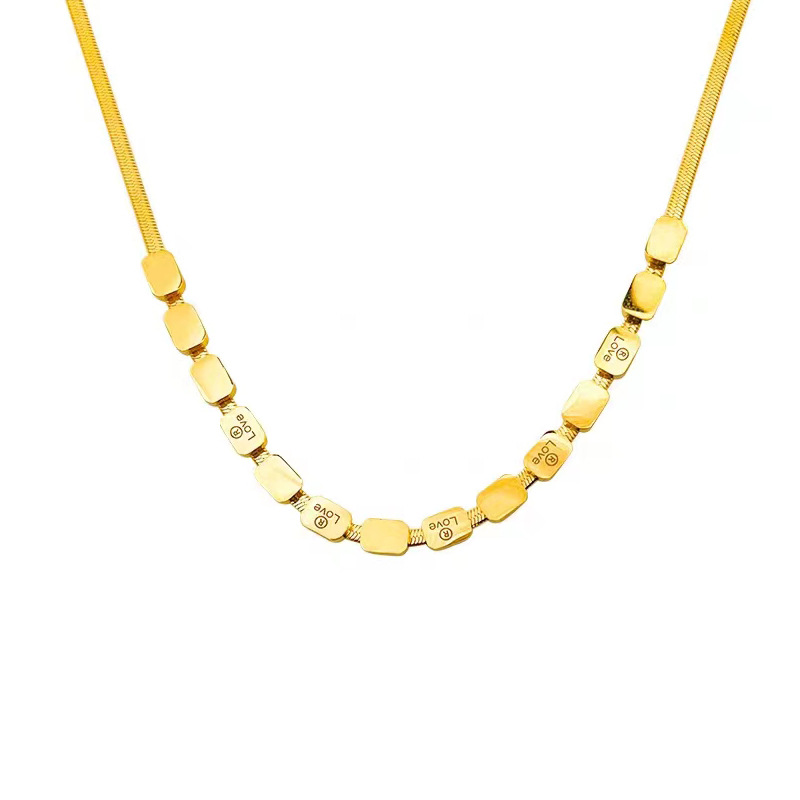 Minimalist Geometric Stainless Steel Gold Necklace, Modern SS Jewelry for Women